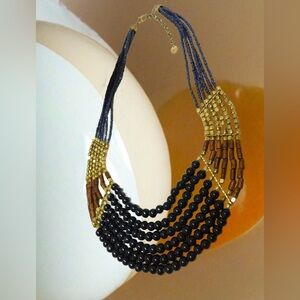 Copy - Vintage TALBOTS Blue and Gold Beaded Necklace